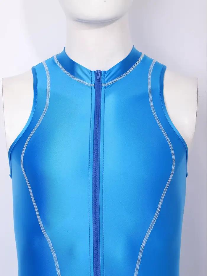 Combinaison de bain brillante pour homme, une pièce, sans manches, avec fermeture éclair, justaucorps, maillot de bain, tenue de sport, fitness, entraînement