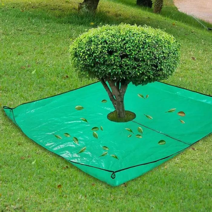Tapis de jardinage en PE imperméable pour la coupe d'arbres, avec boucles d'angle, pour le ramassage des débris et la taille des plantes