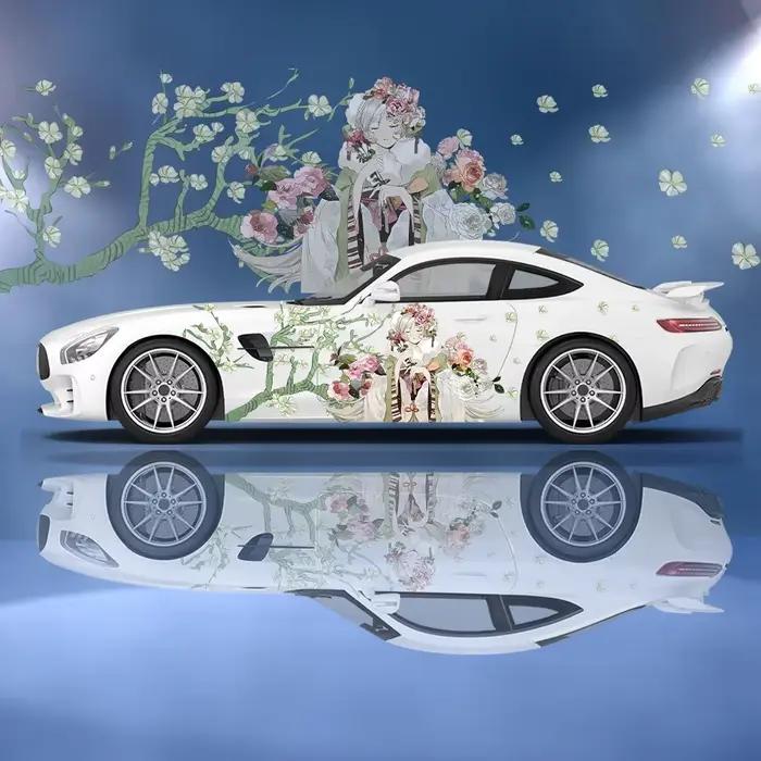 Autocollant latéral de voiture en vinyle, décoration florale de Geisha japonaise, papier auto-adhésif, peinture de sport automobile, adapté à voiture camion Suv