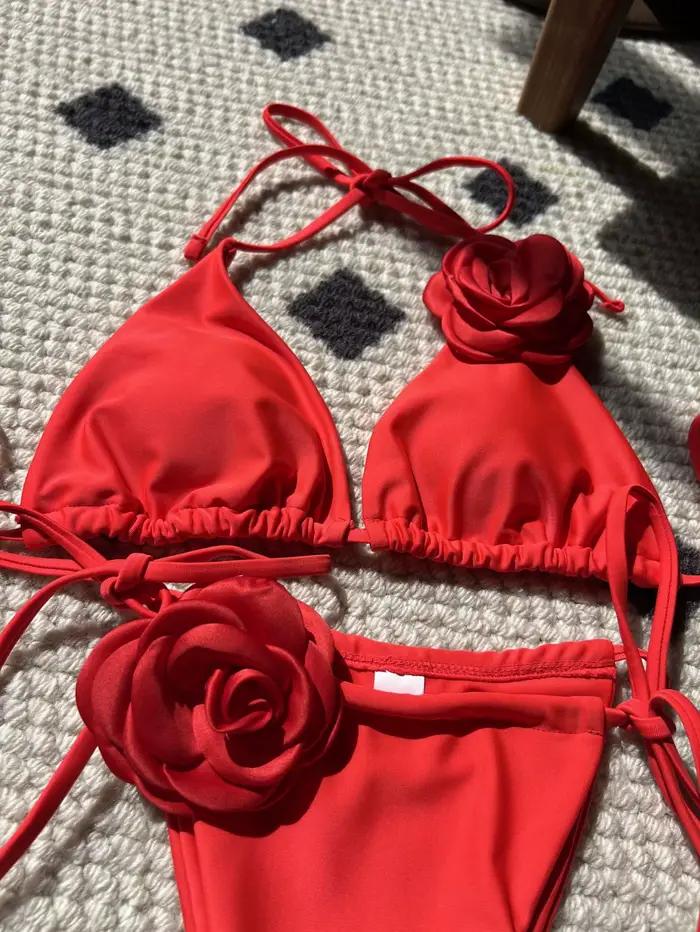 Ensemble de bikini sexy deux pièces à fleurs 3D