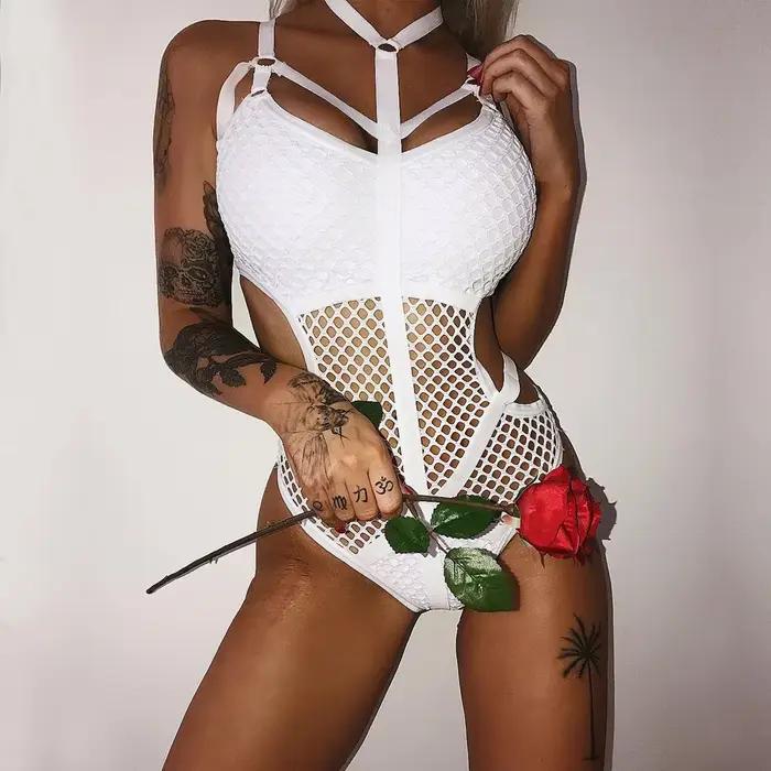 Maillot de bain une pièce en maille filet de poisson pour femme