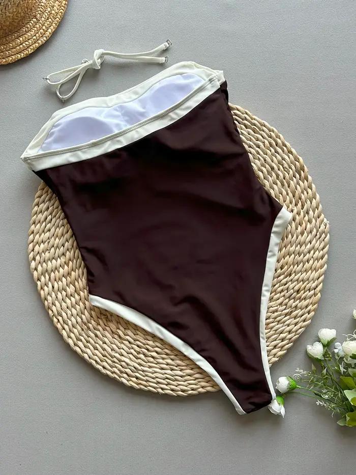 Maillot de bain patchwork pour femmes, bandeau, une pièce, push up, adapté aux sports aquatiques et aux événements sociaux, disponible en plusieurs couleurs et tailles ```