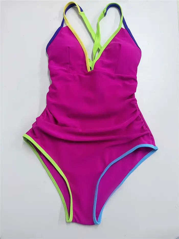 Maillot de bain une pièce uni à bretelles et dos nu croisé pour femme 2026