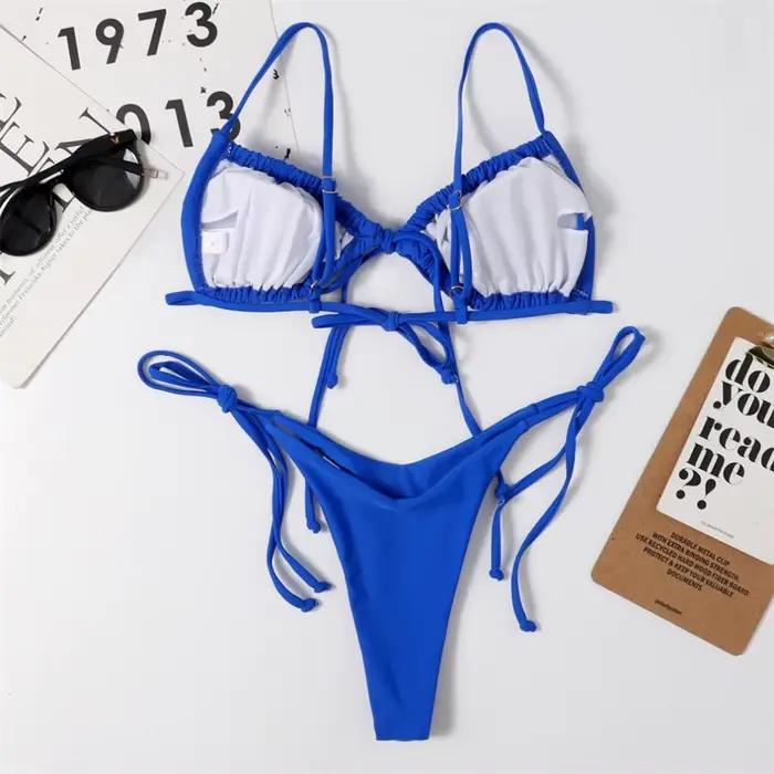 Sexy fronde Bikini Micro String extrême maillot de bain rose Bikinis ensemble