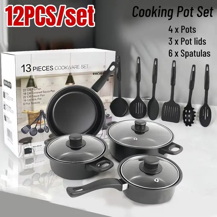 Ensemble d'ustensiles de cuisine antiadhésives de luxe, 12 pièces, couvercle de poêle à frire, ensembles de casseroles de cuisine, plat de Casserole, poêle Wok, tous Types de cuiseur