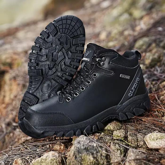 Bottes de rinçage en cuir pour hommes, chaussures de cowboy décontractées, chaussures de randonnée, peluche chaude, extérieur, noir, grande taille, neige, garçons, hiver