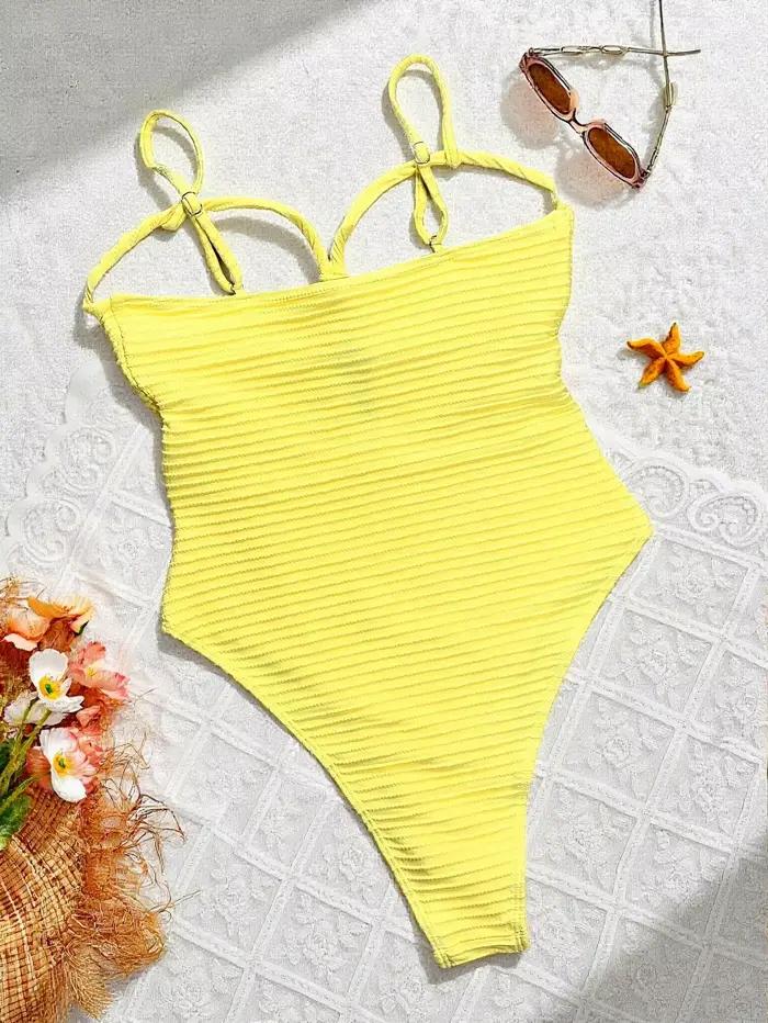 Sexy jaune maillots de bain femmes 2026 évider croix mince ventre contrôle une pièce maillot