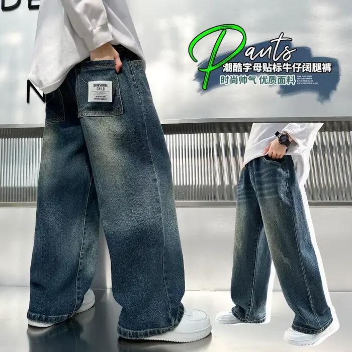 Jean à Jambes Droites et Larges pour Garçon, Pantalon Décontracté, Style Rétro, Adolescent, Nouvelle Collection Printemps et Automne