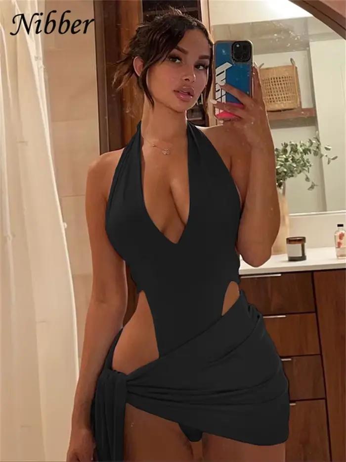 Nibber-Bikini sexy pour femme, maillot de bain basique, costume de batterie, jupes, ensemble 2 pièces, vêtements de plage, vêtements de vacances, 2021