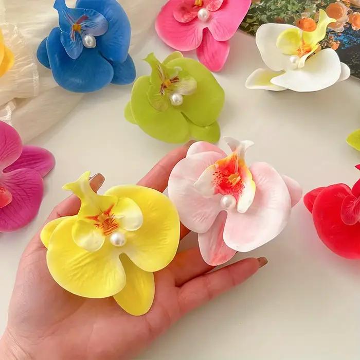 Pince à cheveux Faux Phalaenopsis Orchidée, Barrette latérale fleur rose pour filles, Accessoire de coiffure, Ornement floral pour cheveux