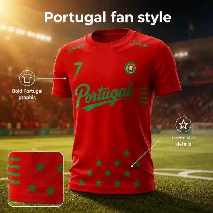 Maillot de football Portugal n°7 Ronaldo vert avec écusson Selecao, séchage rapide, t-shirt sportif à manches courtes pour fans