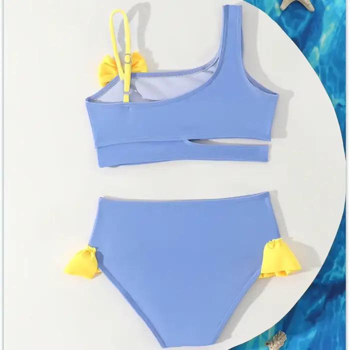 Maillot de bain bikini taille haute à volants pour petites filles 2026