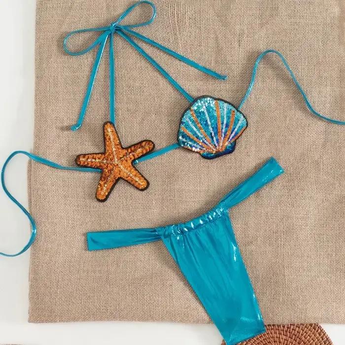 Ensemble de bikini étoile de mer à sequins brillants pour femme