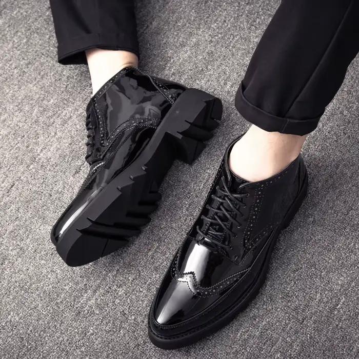 Brogue-Bottes à lacets en cuir pour hommes, chaussures à l'offre elles optiques, bottes carillons, taille 38-43