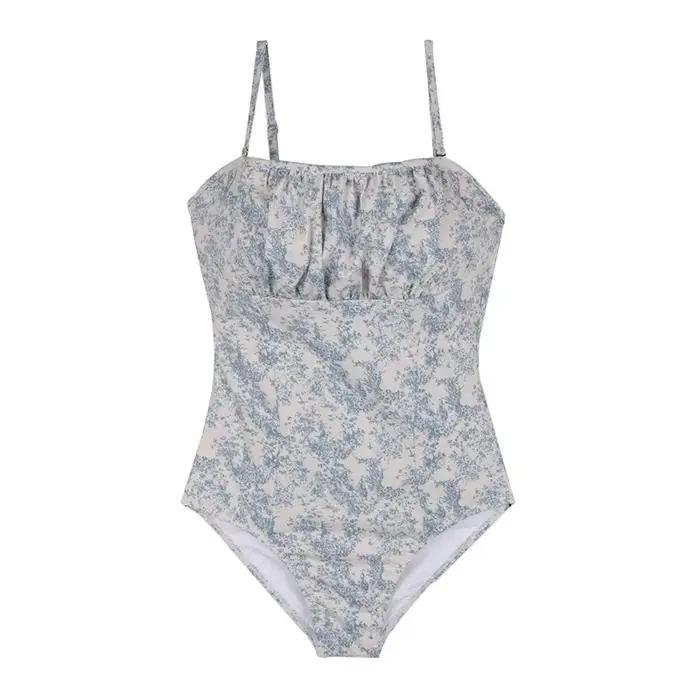 Nouveau Maillot de Bain Une Pièce Triangle Floral Style Déesse Élégant et Frais, Sans Bretelles, Amincissant, Anti-Exposition, Ensemble Bikini Femme