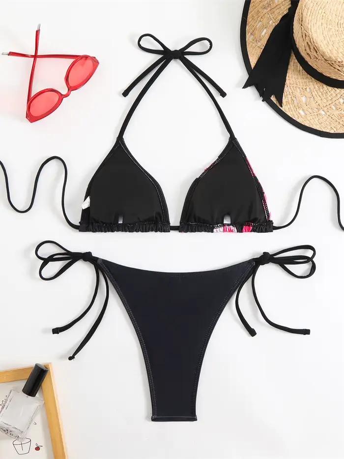 Maillot de bain brésilien imprimé floral pour femmes style plage bikini sexy soutien-gorge push-up culotte tanga latérale vêtements de plage piscine mariage vacances fête croisière
