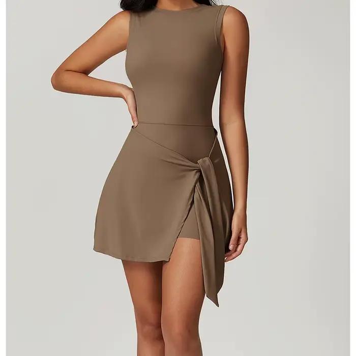 Faux deux pièces robe de bain femmes sans manches ventre contrôle côté pansement une pièce maillot