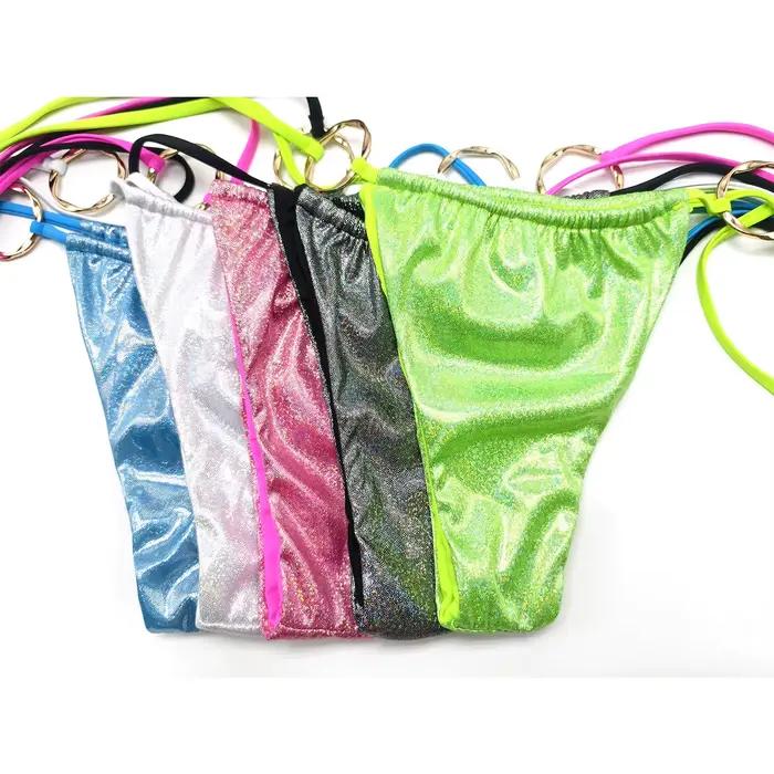 Brillant scintillant licou à bretelles Bikinis femme maillot de bain femmes Laser irisé anneau maillots