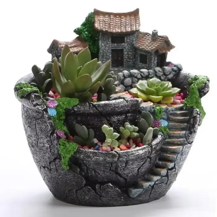Pot de fleurs en résine pour plantes succulentes, support de bureau, décoration de jardin de maison, porte-plantes