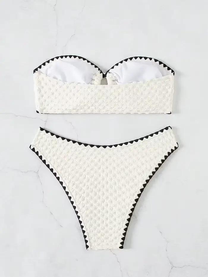 Maillots de bain blanc 2 pièces maillot de bain sans bretelles pour femmes Sexy Bandeau dos nu Bikini ensemble à lacets Patchwork maillot de bain 2025 nouveau