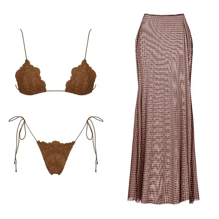 Maillot de bain bikini en dentelle pour femme avec pantalon