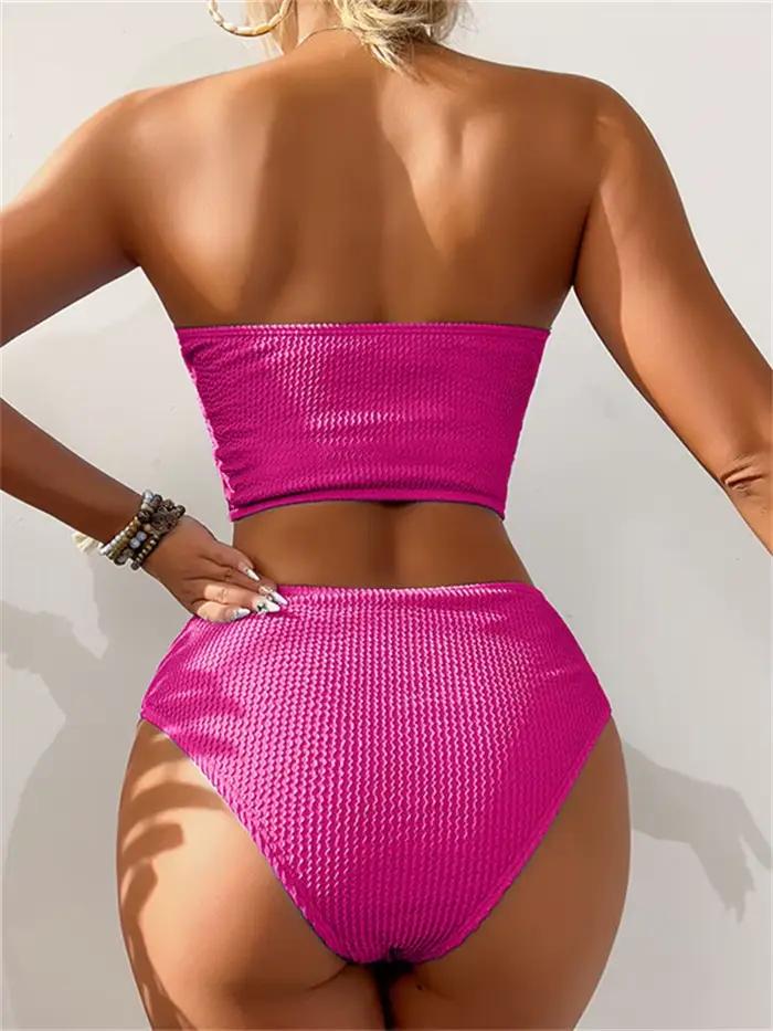 Bikini bandeau sexy 2026 pour femme, noir côtelé, push-up, taille haute, maillot de bain d'été pour la plage et les vacances