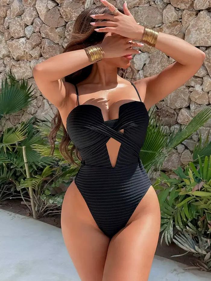 DEAK Sexy jaune évidé une pièce maillot de bain pour femmes
