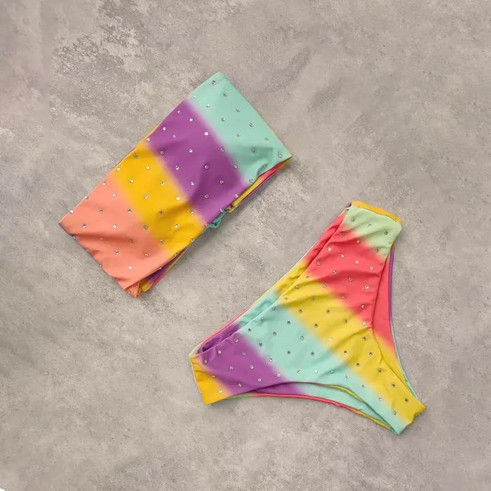 Bikinis réversibles femmes maillot de bain bandeau dos croisé licou maillot de bain imprimé taille haute maillot de bain Femme maillot de bain été