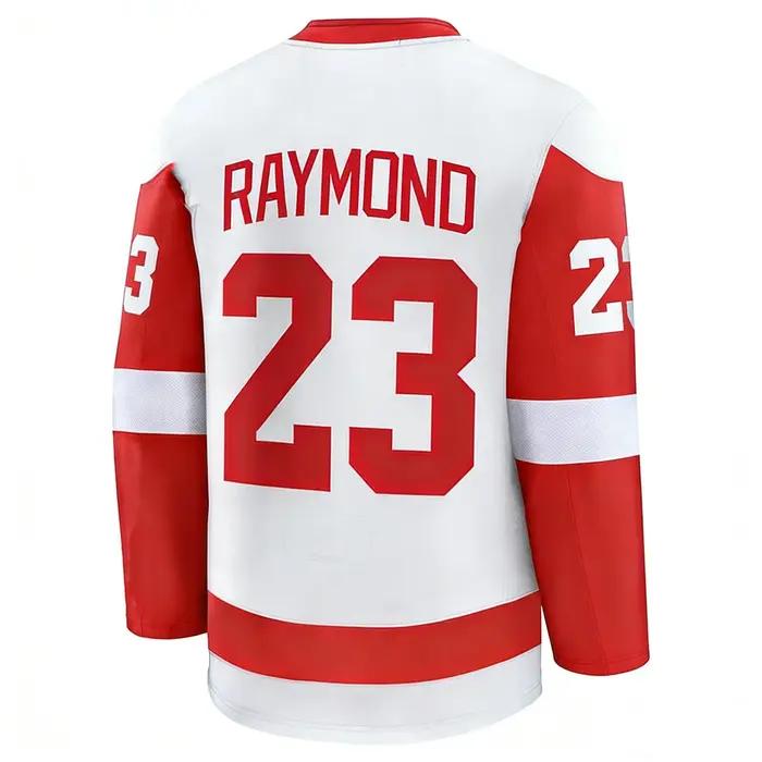 Maillot de hockey 2026 Rouge/Blanc avec l'icône emblématique de la roue ailée # Vêtements à manches longues avec 23 logos rayés pour les fans et les collectionneurs, impression 3D HD