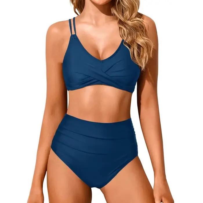 Maillot de bain bikini taille haute pour femme