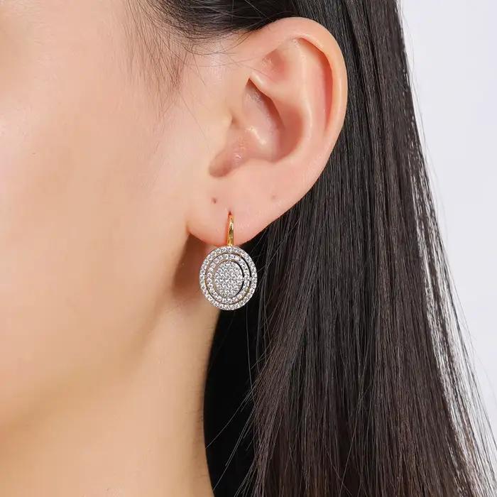 Ensemble de boucles d'oreilles et bague ovales incrustées de zircone, plaqué cuivre or 14 carats, bijoux de mode, cadeau pour femme, accessoires de luxe pour tous les jours et les fêtes