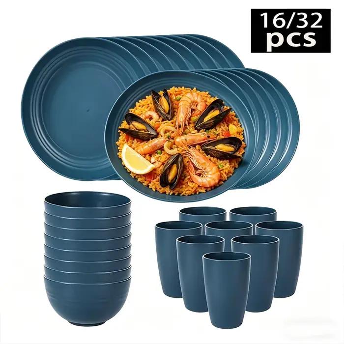 L'ensemble de 16 pièces / ensemble de 32 pièces comprend des tasses, des assiettes et des bols pouvant être lavés au lave-vaisselle, ainsi que des ensembles pour la maison.