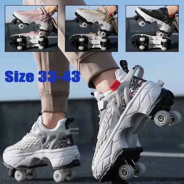 Baskets à roulettes pour adultes, patins à double noyau, patinage en plein air, chaussures de déformation, parkour pour garçons et filles, 4 roues, taille 33-43