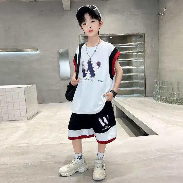 Maillot de basket pour garçons, ensemble décontracté d'été avec t-shirt sans manches imprimé et short, vêtements pour enfants 2026, style streetwear