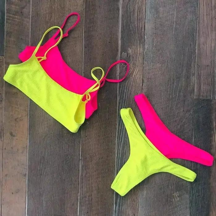 Bikini néon rose vif femme rembourré sexy à porter pour plage mariage vacances fête à la piscine spa sources chaudes sports nautiques quotidiens