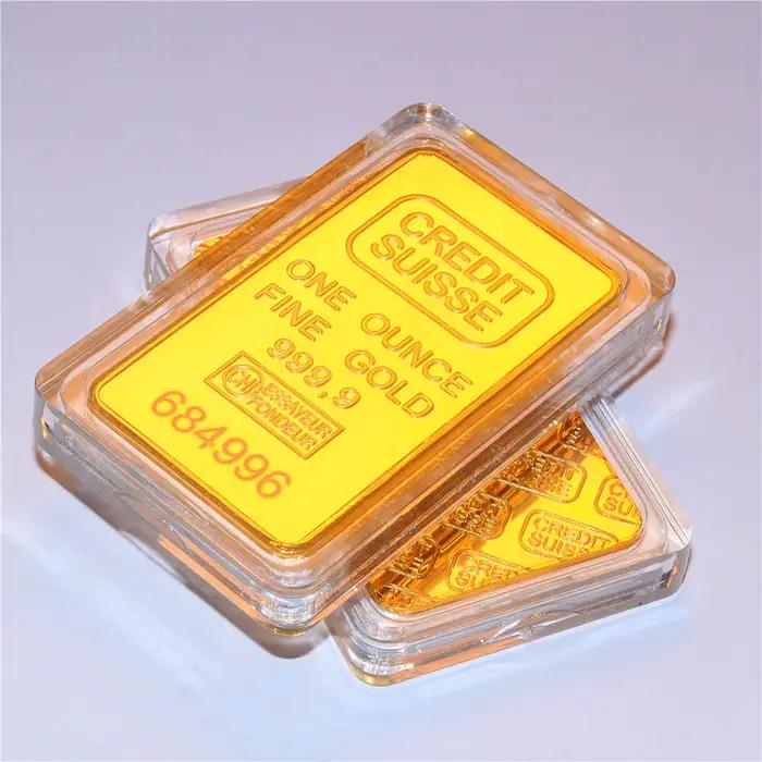 Barre de Lingot de Crédit Suisse Plaqué Or 24ct, Art Moderne, Pièce Commémorative, Renforcement