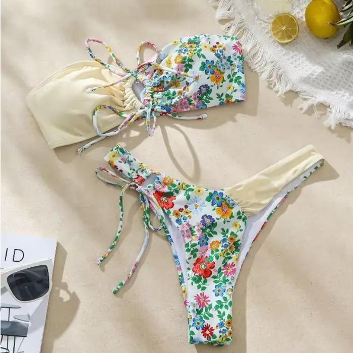 Maillot de bain deux pièces imprimé floral pour femmes