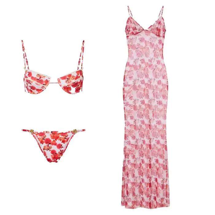 Ensemble bikini sexy avec jupe, maillot de bain femme sexy en dentelle, coupe haute, tenue de plage, Biquini
