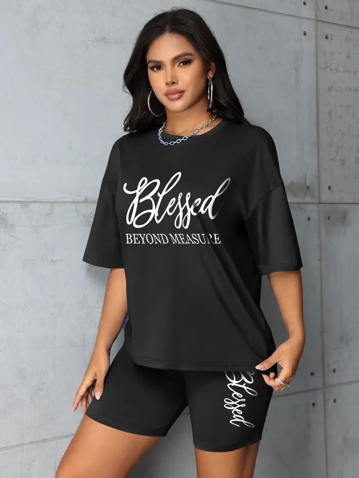 Ensembles Grande Taille pour Femmes – Nouveautés Été 2 Pièces Imprimées « Blessed » – Offres et Liquidations – Tout à