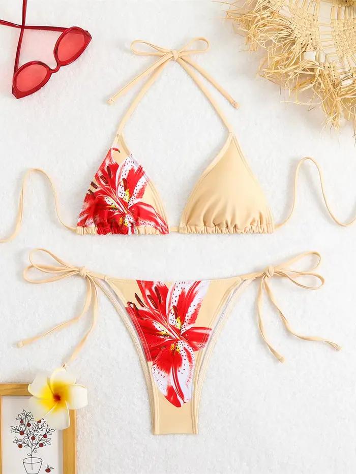 Maillot de bain brésilien imprimé floral pour femmes style plage bikini sexy soutien-gorge push-up culotte tanga latérale vêtements de plage piscine mariage vacances fête croisière
