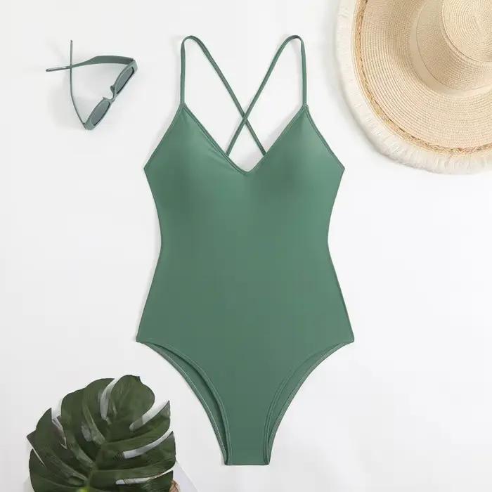 Maillot de bain une pièce, sexy, couleur unie, bretelles réglables, dos nu, pour femmes, tenue de plage