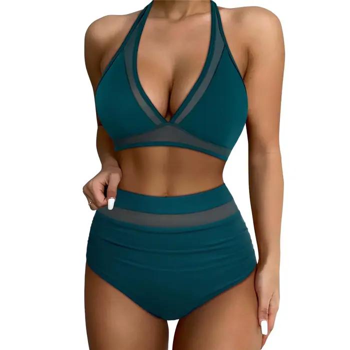 Push Up Bikini rouge licou maillot de bain femmes taille haute maillots