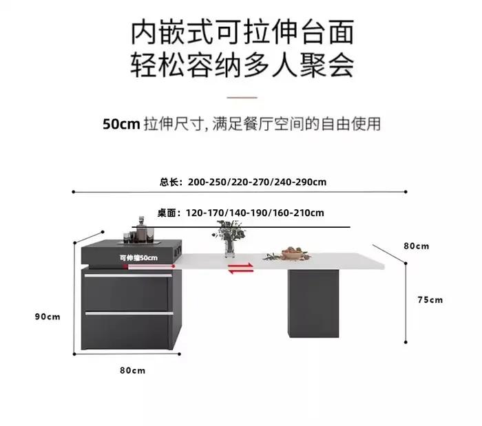 Chariot d'îlot de cuisine avec table à manger extensible pour 4 à 6 personnes, îlot de cuisine roulant avec plateau en ardoise, barre d'îlot de cuisine de rangement