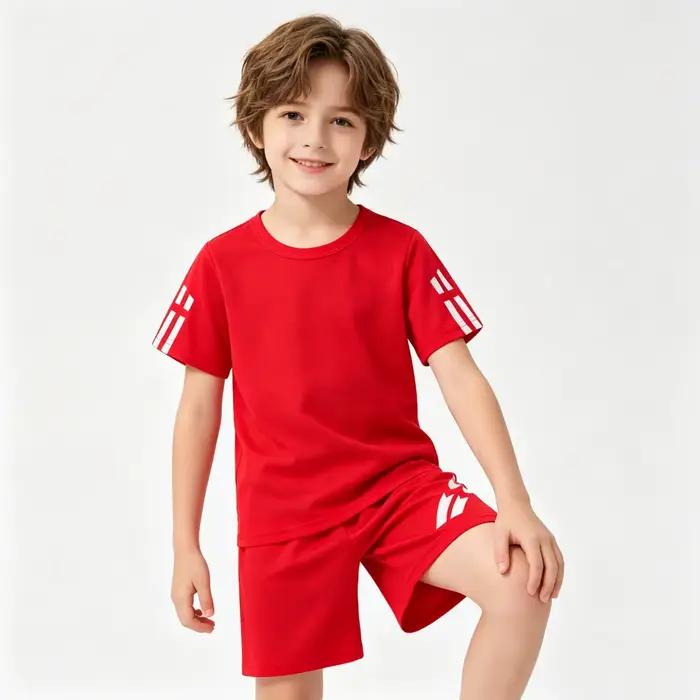 Ensemble de vêtements de sport pour garçons de 1 à 12 ans, noir, rouge, bleu, vêtements de sport pour enfants, football, basketball, t-shirt et short, survêtement
