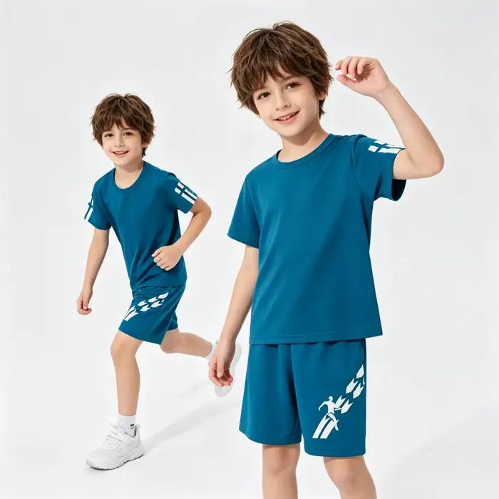 Ensemble de vêtements de sport pour garçons de 1 à 12 ans, noir, rouge, bleu, vêtements de sport pour enfants, football, basketball, t-shirt et short, survêtement