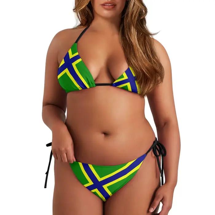 Maillot de bain deux pièces imprimé motif drapeau drôle français