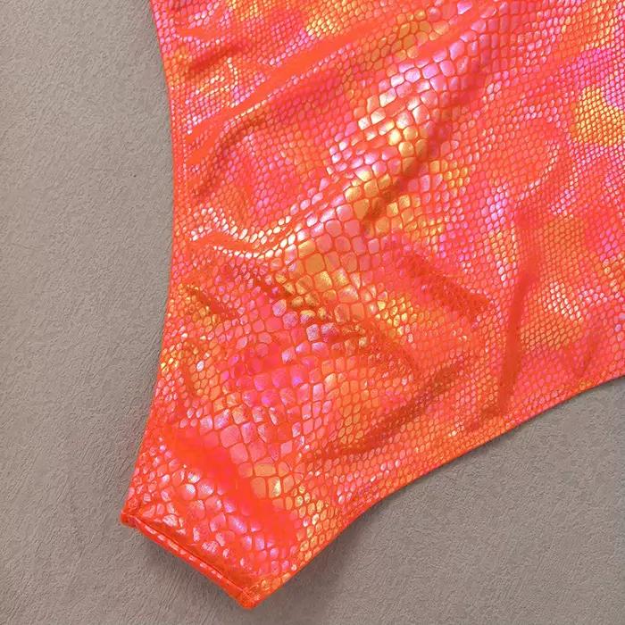 Maillot de bain une pièce imprimé peau de serpent Orange brillant