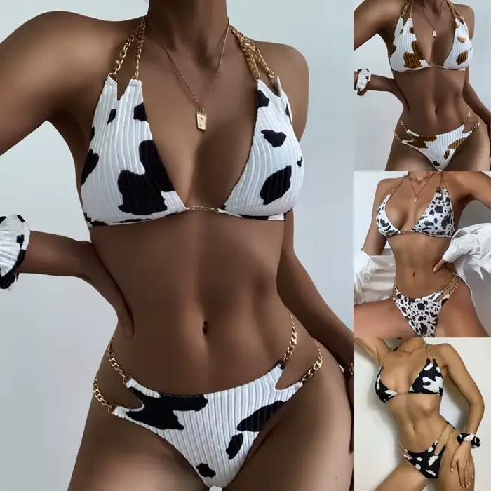 Maillot de bain deux pièces imprimé vache