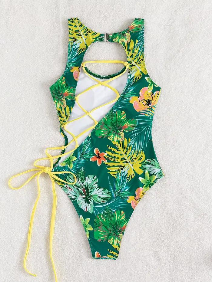 Maillot de bain une pièce 2026 imprimé avec lacets au dos