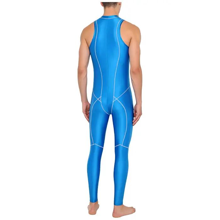 Maillot de bain une pièce brillant pour homme, sans manches, avec fermeture éclair frontale, combinaison de surf, combinaison de bain effet huileux pour le surf